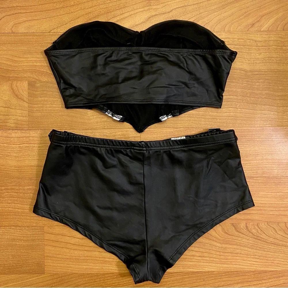 Black Faux Leather & Metallic Silver Buckle Festival Set